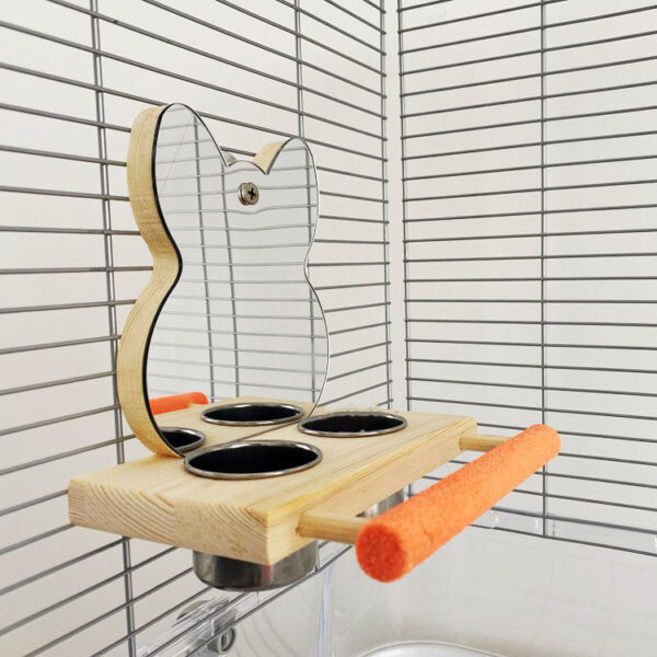 Parrot Puzzle Bird Toy Grinding Claw Stand Stainless Steel Food Cup Mirror - Image 4