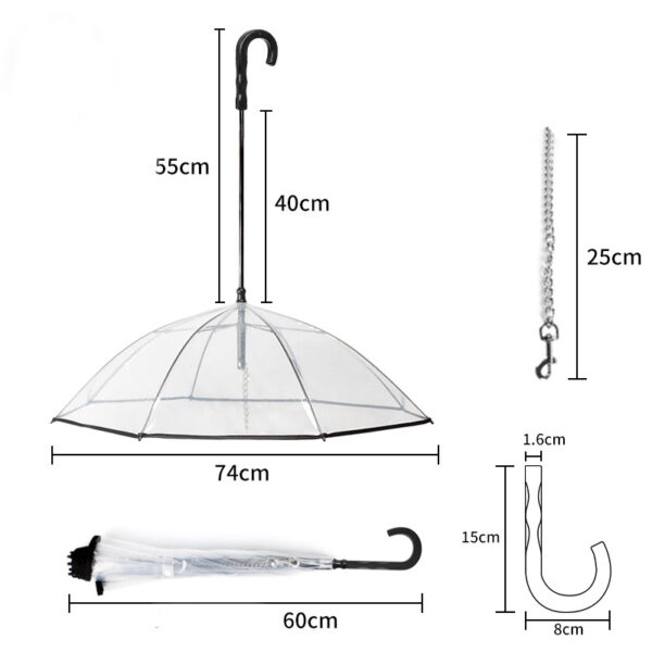 ⁦Dog's Transparent Umbrella With Traction Chain Removable Umbrella Pet Products⁩ – תמונה ⁦6⁩